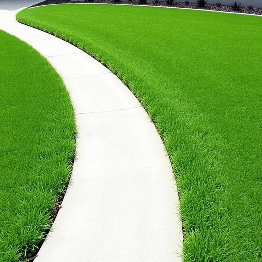 Edged emerald lawn beside a curved path
