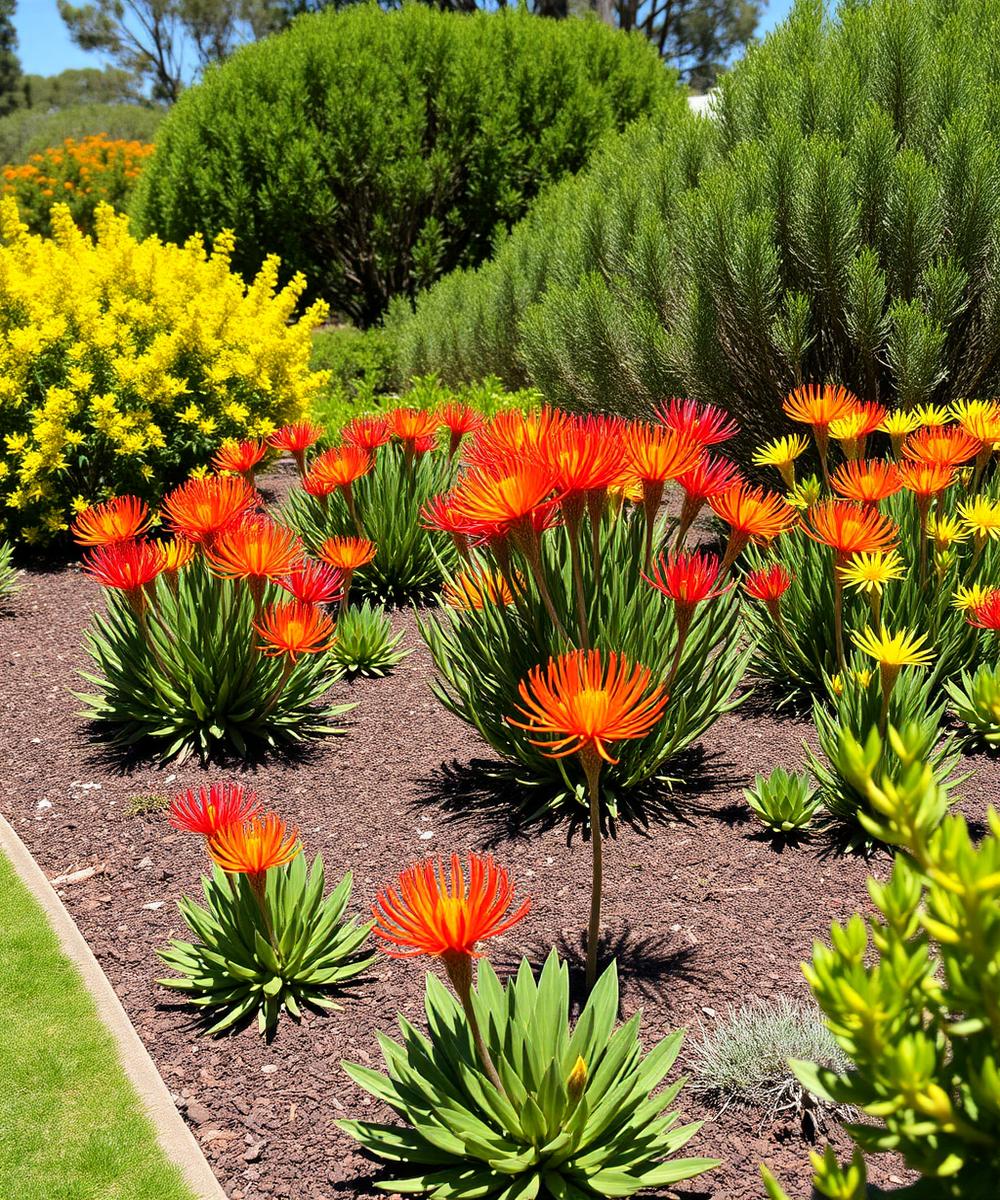 Native Australian garden with grevilleas