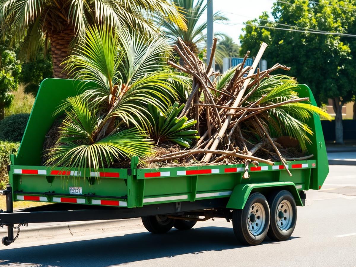 Green waste trailer loaded with palm fronds